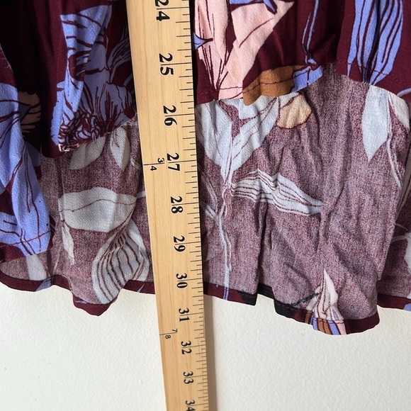 Free People Bella Floral Bell Sleeve Tunic Maroon Print V-Neck Blouse XS - Picture 8 of 10